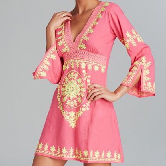 Debbie Katz Soraya Cotton Tunic Swim Cover Up | Blue and White | Size: XS - Picture 4 of 5